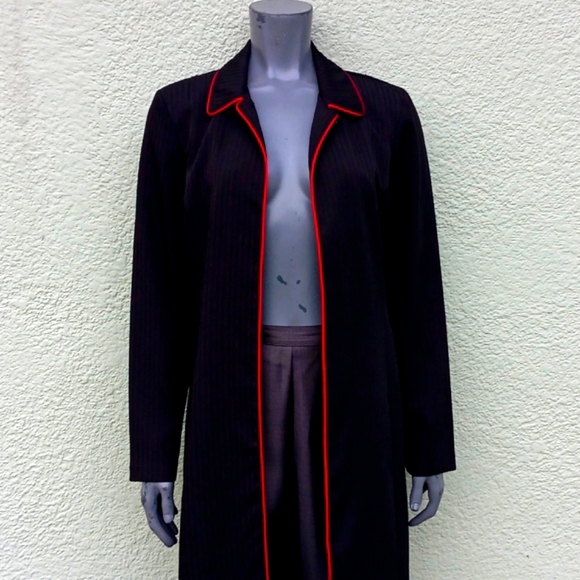 I.N. SAN FRANCISCO LADIES BLACK/RED TRIM UNLINED LIGHT OVERCOAT (HONG KONG) - Picture 11 of 17
